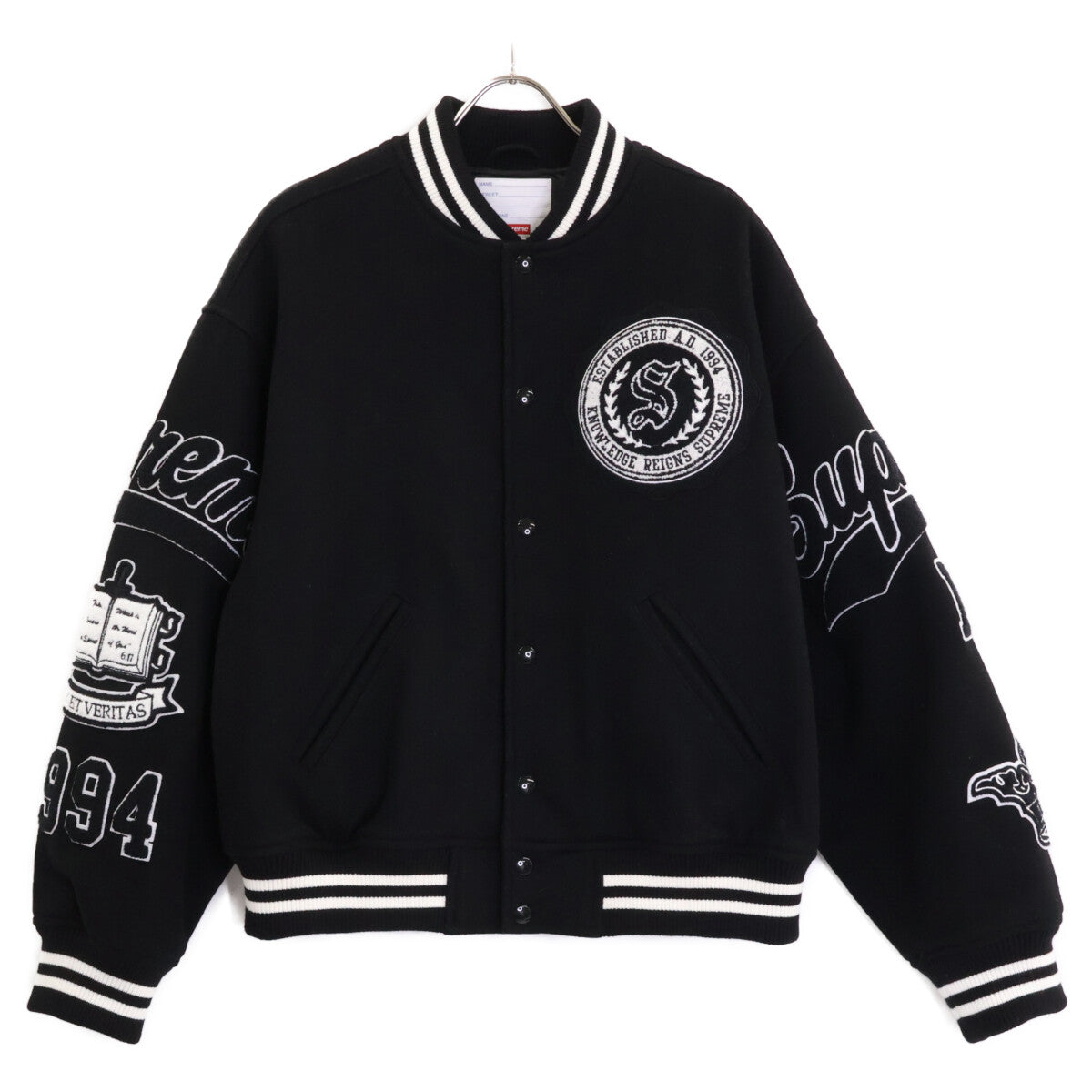 Supreme 24FW Veritas Wool Varsity Jacket Black/White Size M