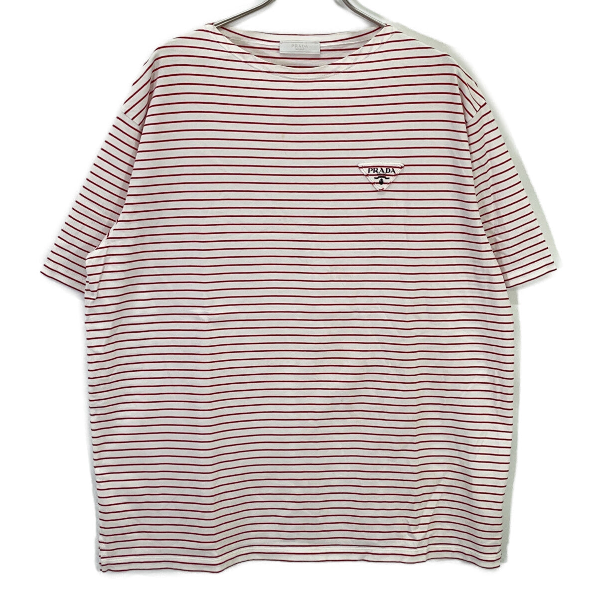 PRADA 2021 Striped Triangle Logo Oversized T-Shirt Size XS