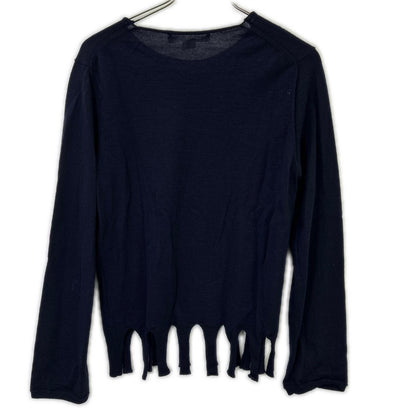 COMME des GARCONS SHIRT Wool Fringed Hem Sweater Navy Size S