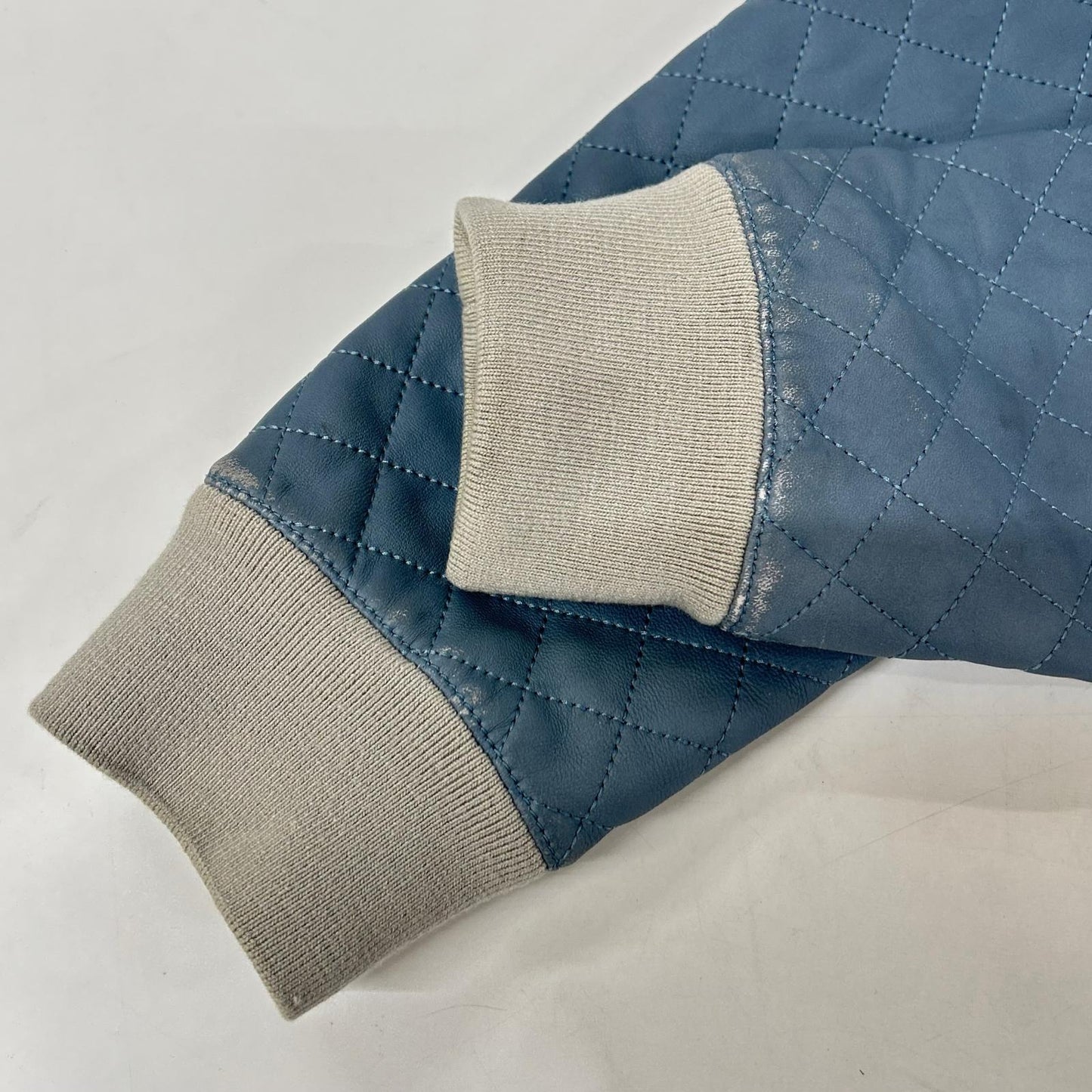 DOLCE&GABBANA Blue Lamb Leather Zip Hoodie Jacket Size 44