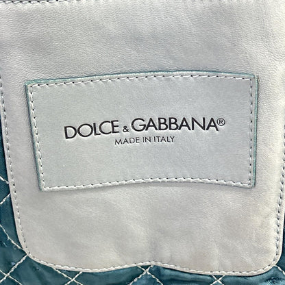 DOLCE&GABBANA Blue Lamb Leather Zip Hoodie Jacket Size 44