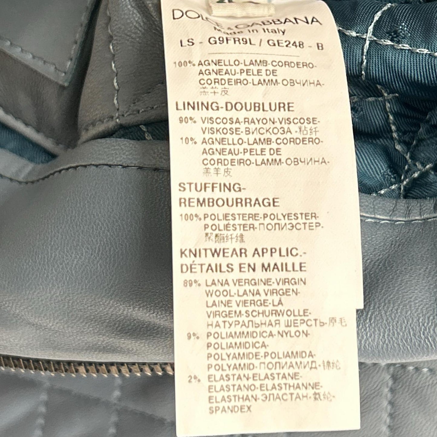 DOLCE&GABBANA Blue Lamb Leather Zip Hoodie Jacket Size 44