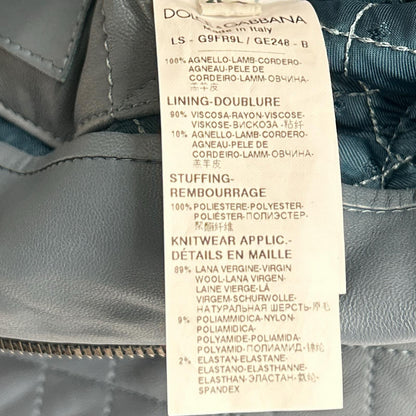 DOLCE&GABBANA Blue Lamb Leather Zip Hoodie Jacket Size 44