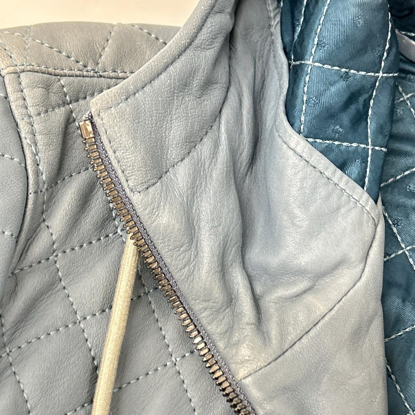 DOLCE&GABBANA Blue Lamb Leather Zip Hoodie Jacket Size 44
