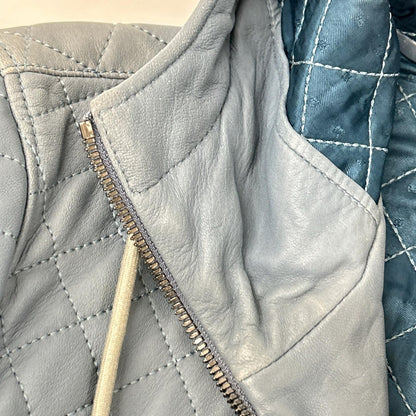 DOLCE&GABBANA Blue Lamb Leather Zip Hoodie Jacket Size 44