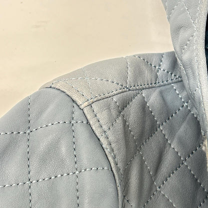 DOLCE&GABBANA Blue Lamb Leather Zip Hoodie Jacket Size 44