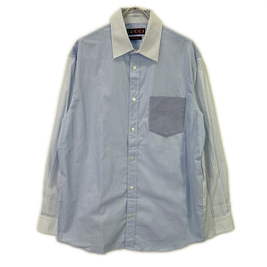 GUCCI 25AW Blue/White Stripe Long Sleeve Shirt Size 48