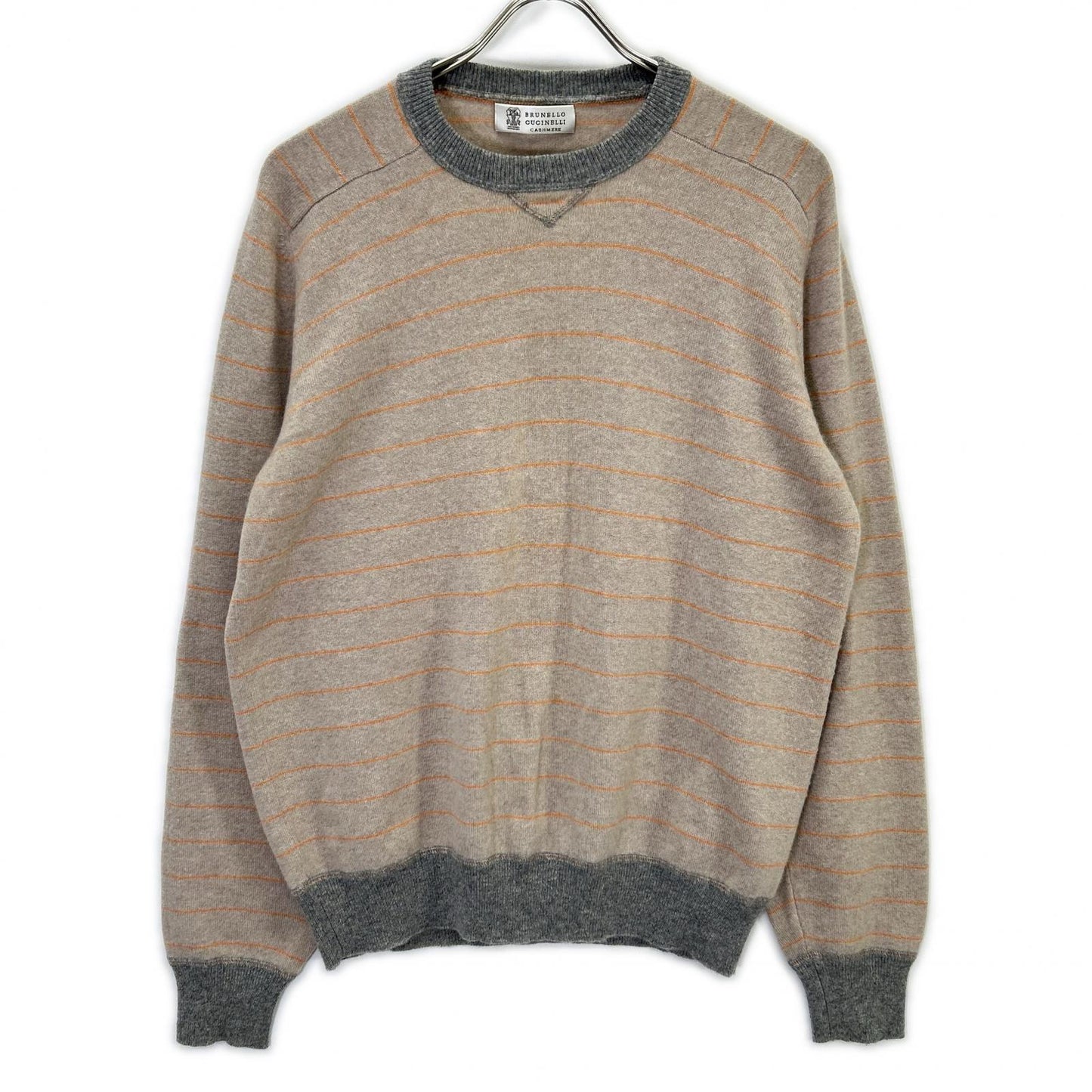 BRUNELLO CUCINELLI Beige Cashmere Stripe Knit Sweater Size M