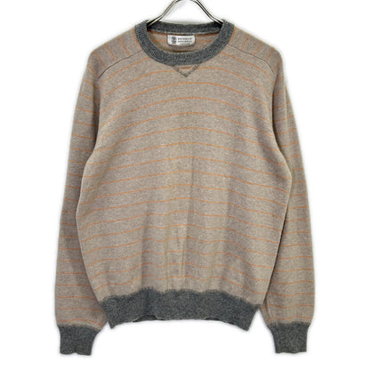 BRUNELLO CUCINELLI Beige Cashmere Stripe Knit Sweater Size M