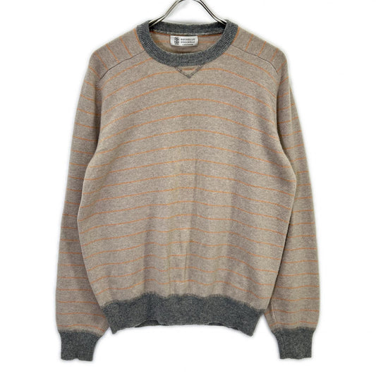 BRUNELLO CUCINELLI Beige Cashmere Stripe Knit Sweater Size M