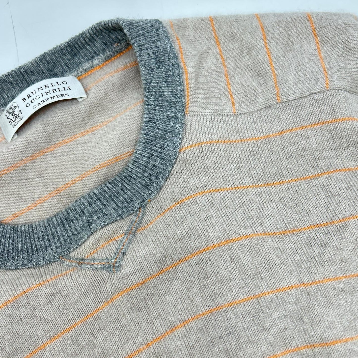 BRUNELLO CUCINELLI Beige Cashmere Stripe Knit Sweater Size M