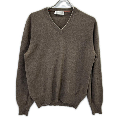 BRUNELLO CUCINELLI Brown V-Neck Cashmere Knit Sweater Size M