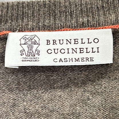 BRUNELLO CUCINELLI Brown V-Neck Cashmere Knit Sweater Size M