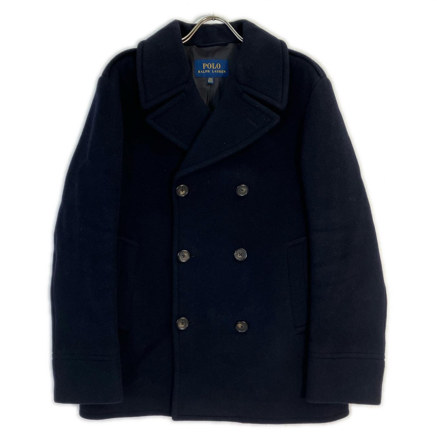 POLO RALPH LAUREN Navy Wool Blend Twill Peacoat Coat Size 42S