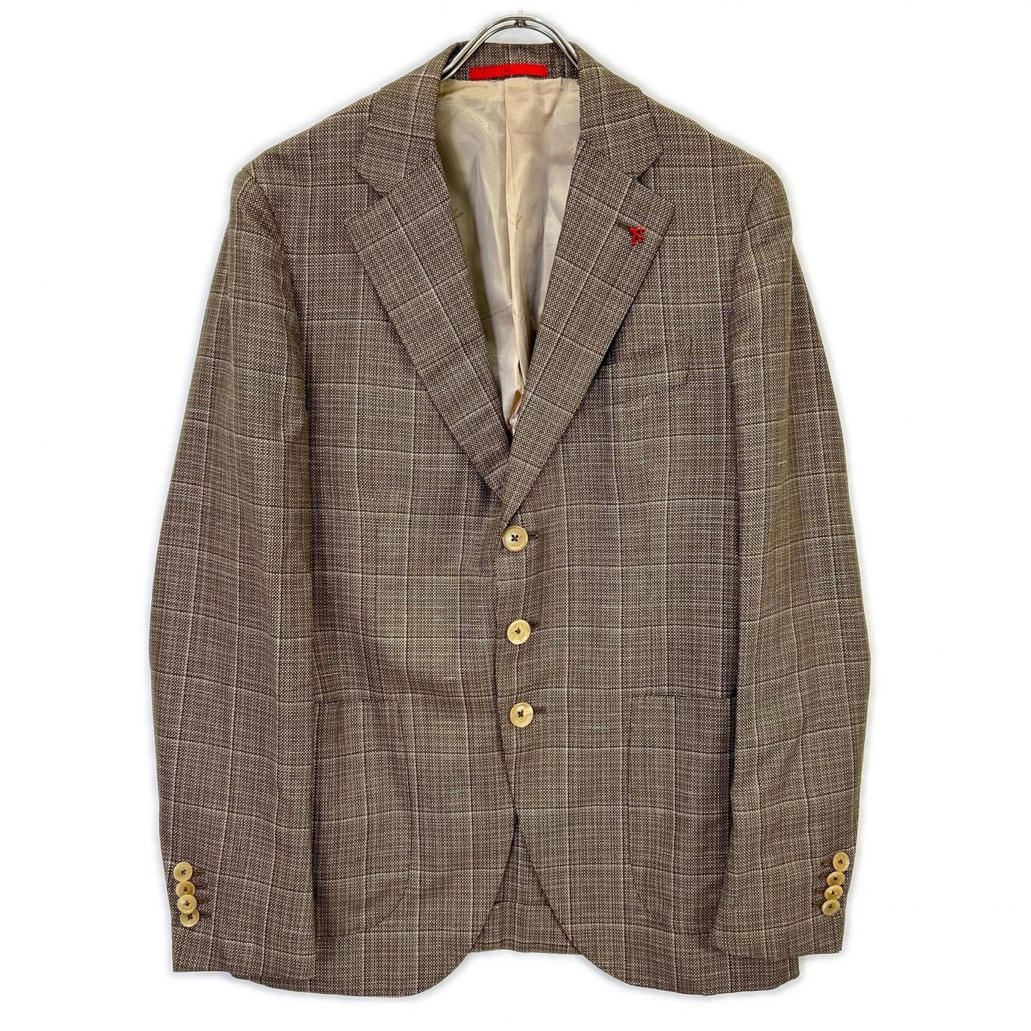 ISAIA Brown Wool-Linen 3-Button Jacket Size S