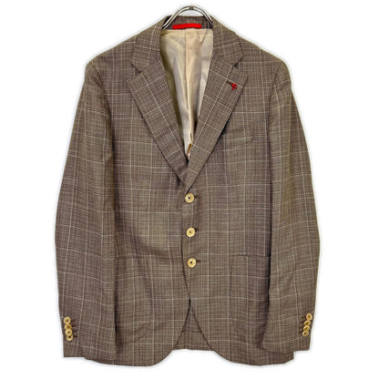 ISAIA Brown Wool-Linen 3-Button Jacket Size S