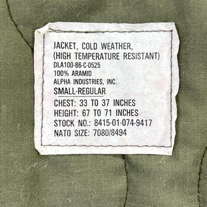 MILITARY Khaki '86 Flag Patch CVC Tanker Jacket Size S/R