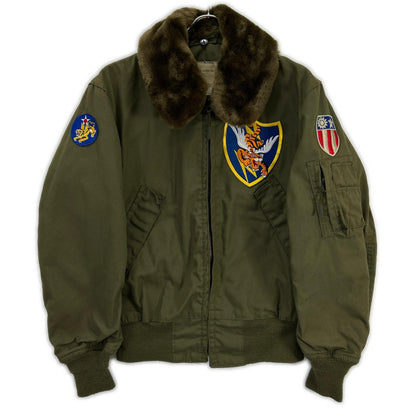 MILITARY Khaki Raccoon Fur Custom CVC Crew Jacket Size M/R