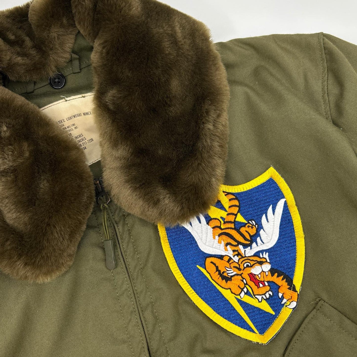 MILITARY Khaki Raccoon Fur Custom CVC Crew Jacket Size M/R