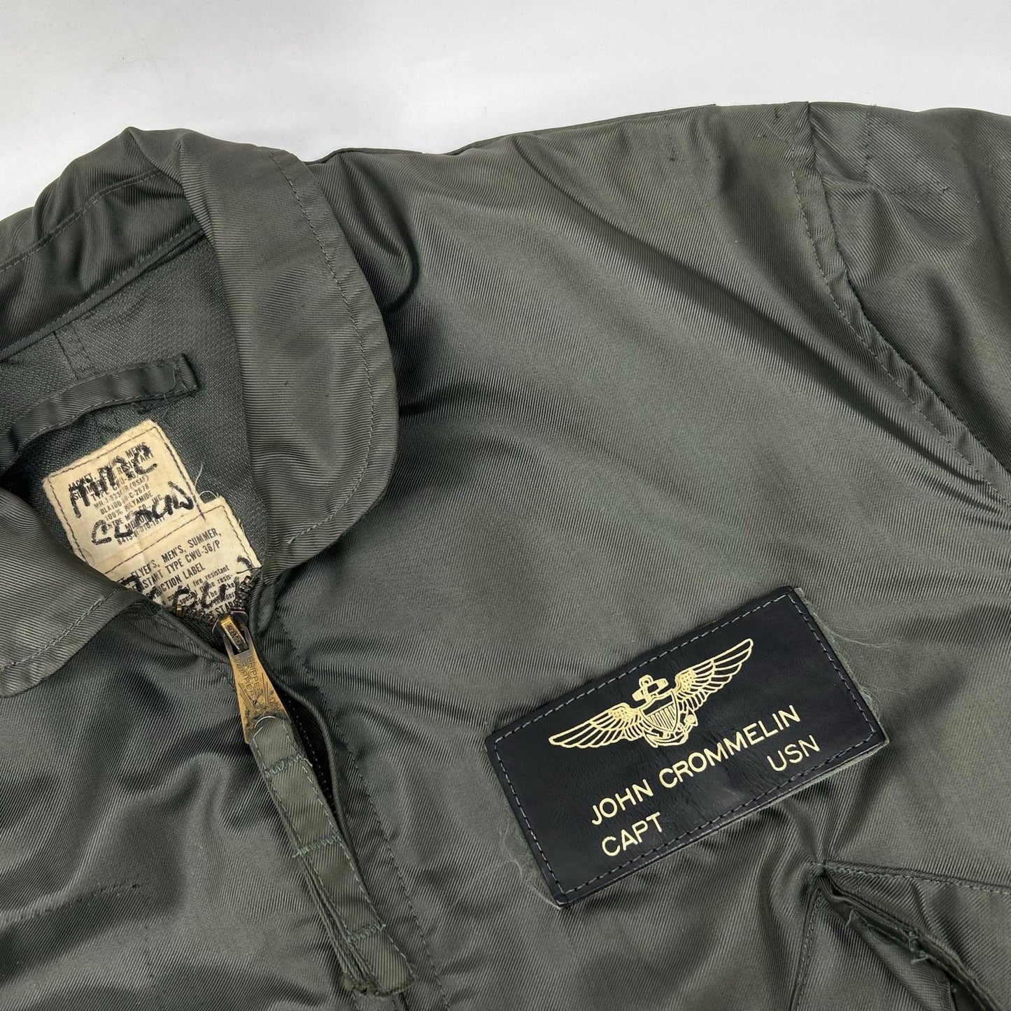 MILITARY Khaki '80 Patch CWU-36P Flight Jacket Size MEDIUM