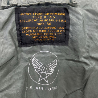 ALPHA INDUSTRIES Khaki B-15D 50s Flight Jacket Size 36