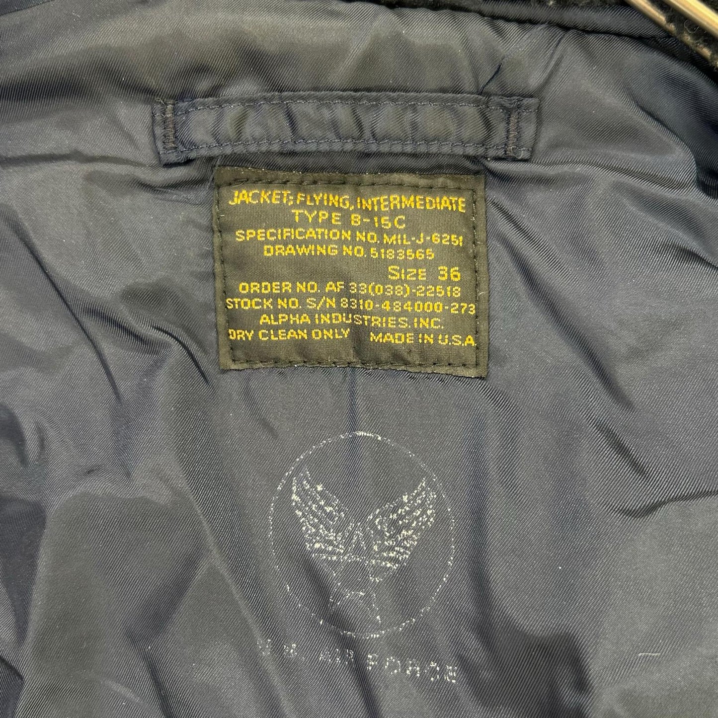 ALPHA INDUSTRIES Navy B-15D 50s Reissue Flight Jacket Size 36