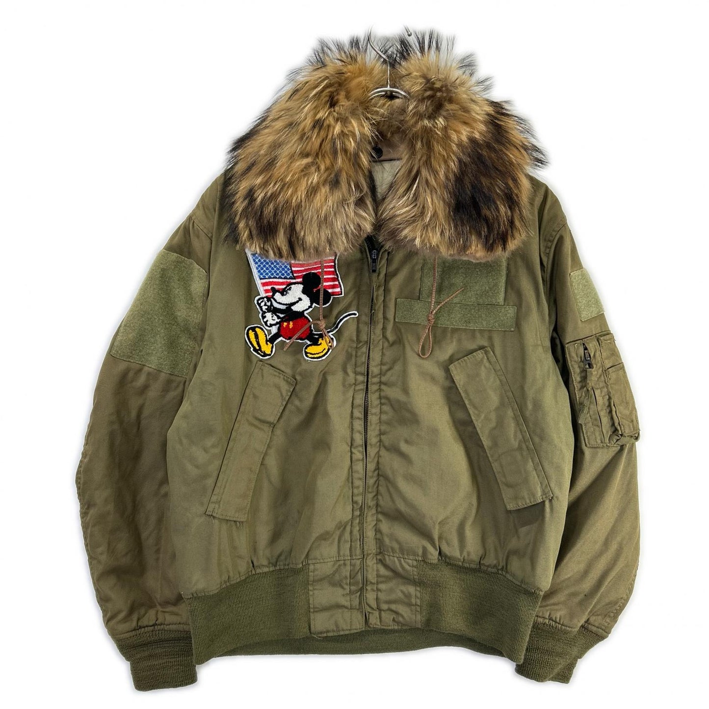 MILITARY Khaki Fur CVC Flight Jacket Cotton Size M