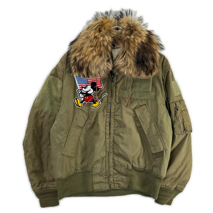 MILITARY Khaki Fur CVC Flight Jacket Cotton Size M