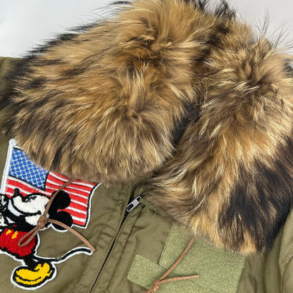 MILITARY Khaki Fur CVC Flight Jacket Cotton Size M