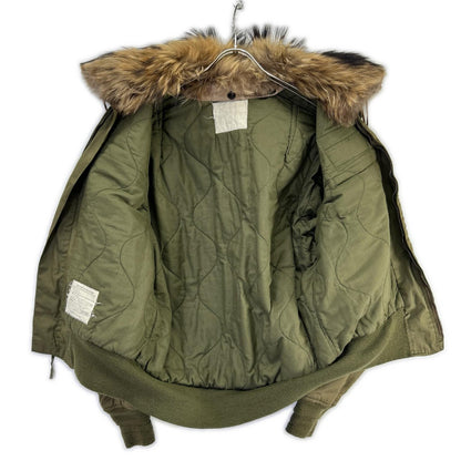 MILITARY Khaki Fur CVC Flight Jacket Cotton Size M