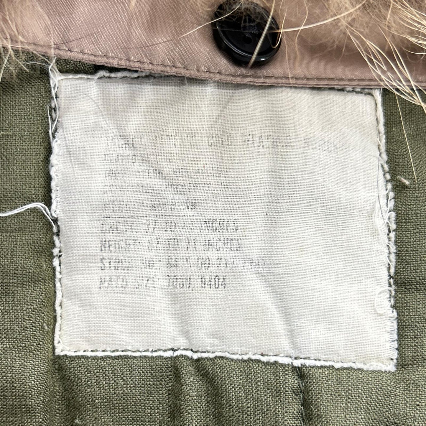 MILITARY Khaki Fur CVC Flight Jacket Cotton Size M