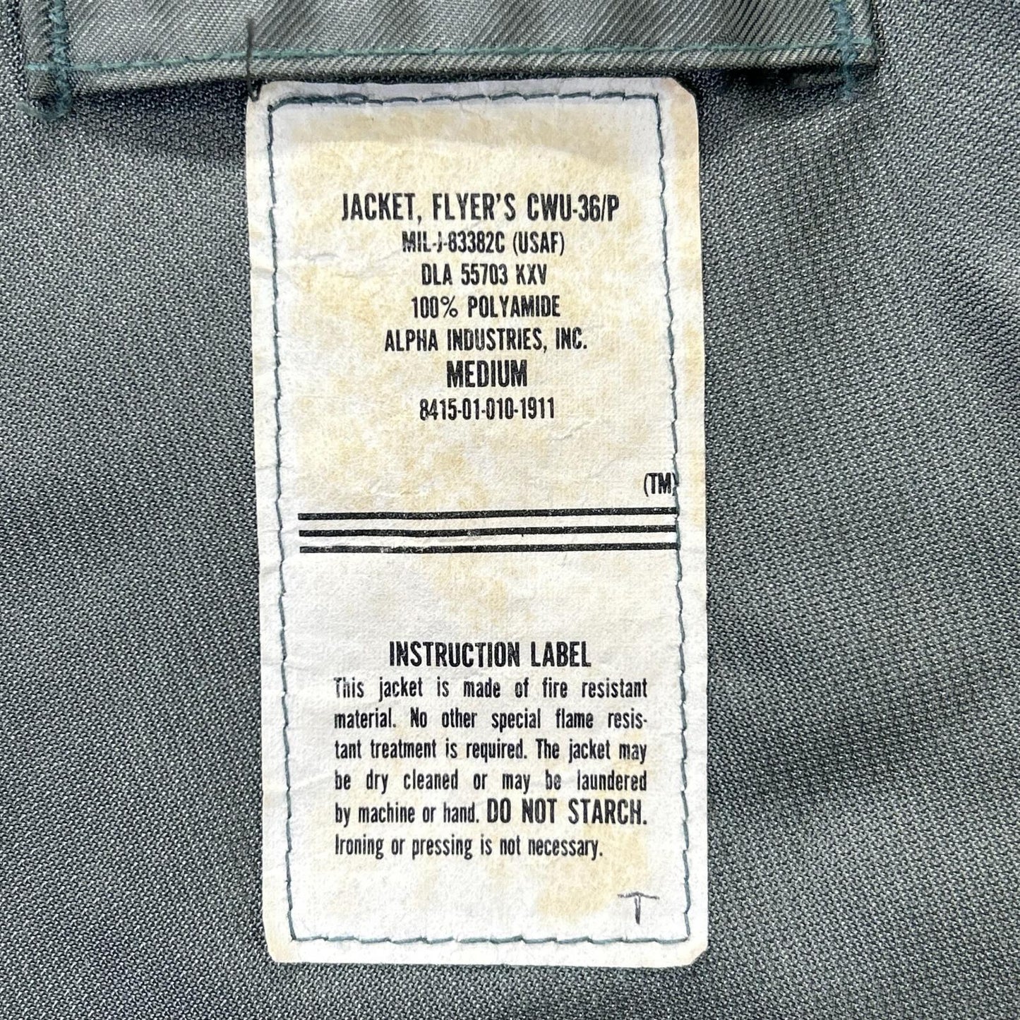MILITARY Khaki CWU36-P Patched Flight Jacket Size M