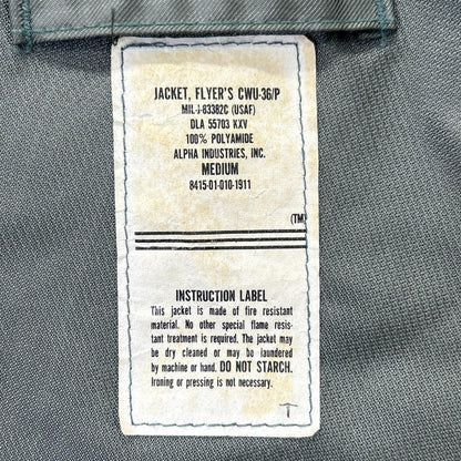 MILITARY Khaki CWU36-P Patched Flight Jacket Size M
