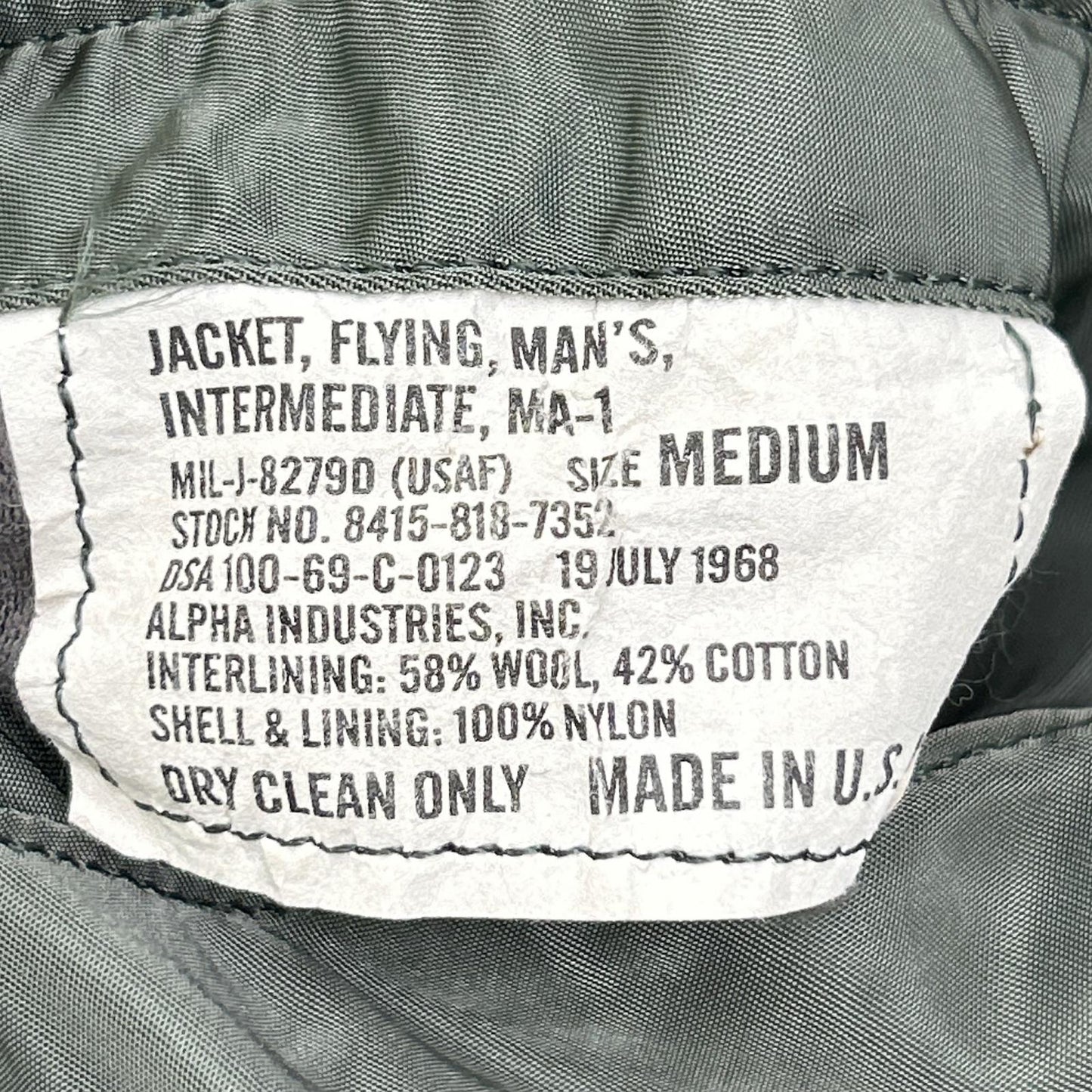 ALPHA INDUSTRIES Khaki '68 Repro Patched MA-1 Bomber Size M