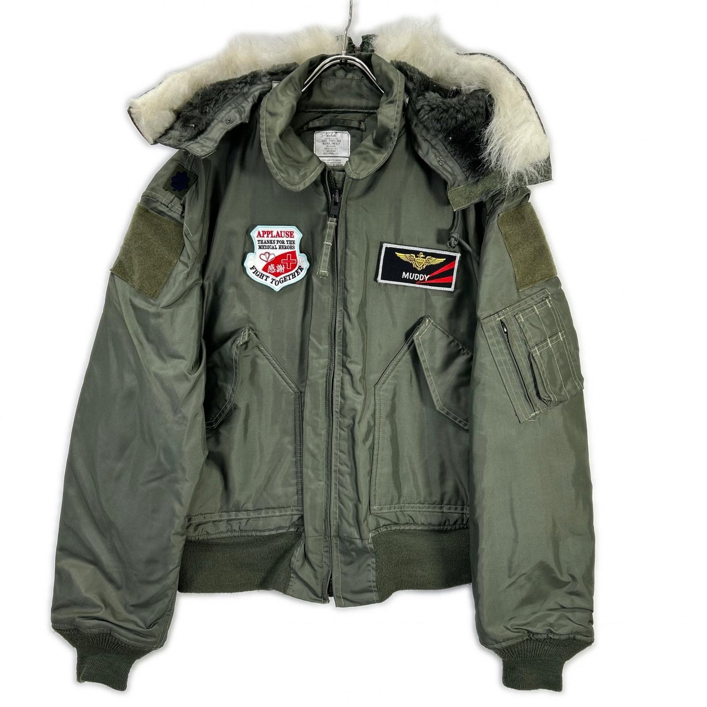MILITARY Khaki CWU45-P Hooded Flight Jacket Size L