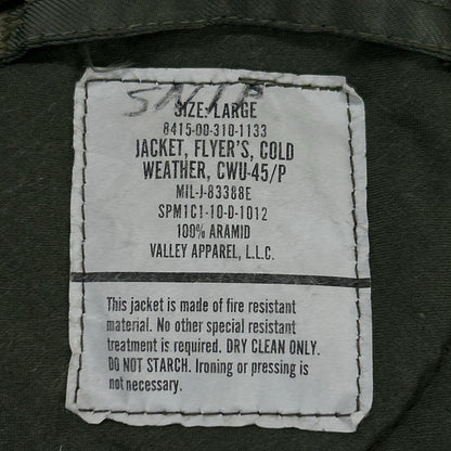 MILITARY Khaki CWU45-P Hooded Flight Jacket Size L
