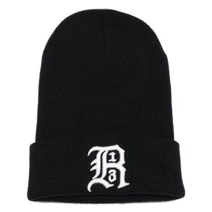 R13 Skully Hat Logo Embroidered Knit Beanie Black Size O/S