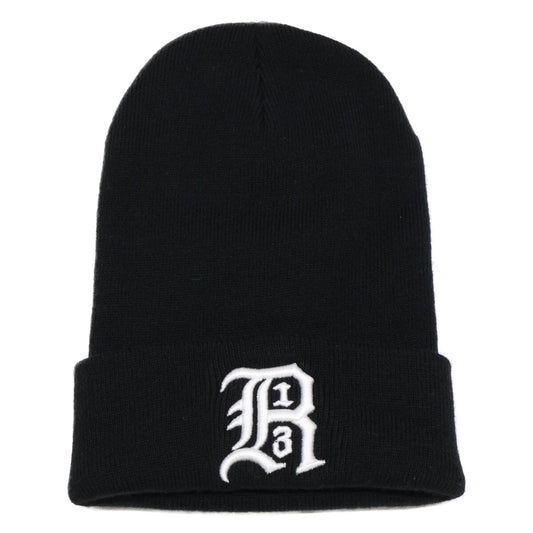 R13 Skully Hat Logo Embroidered Knit Beanie Black Size O/S