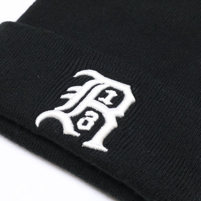 R13 Skully Hat Logo Embroidered Knit Beanie Black Size O/S