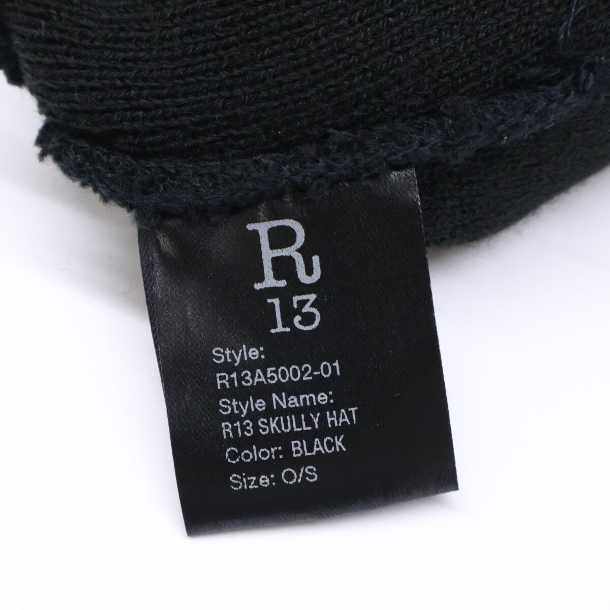 R13 Skully Hat Logo Embroidered Knit Beanie Black Size O/S