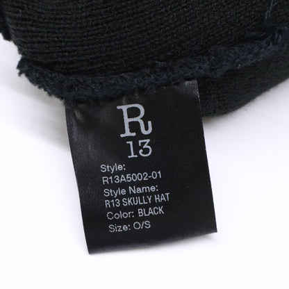 R13 Skully Hat Logo Embroidered Knit Beanie Black Size O/S