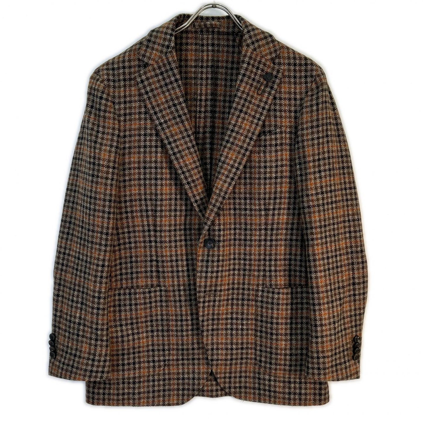 LARDINI Adv. Check Wool Cashmere 3B Jacket Brown Size 50