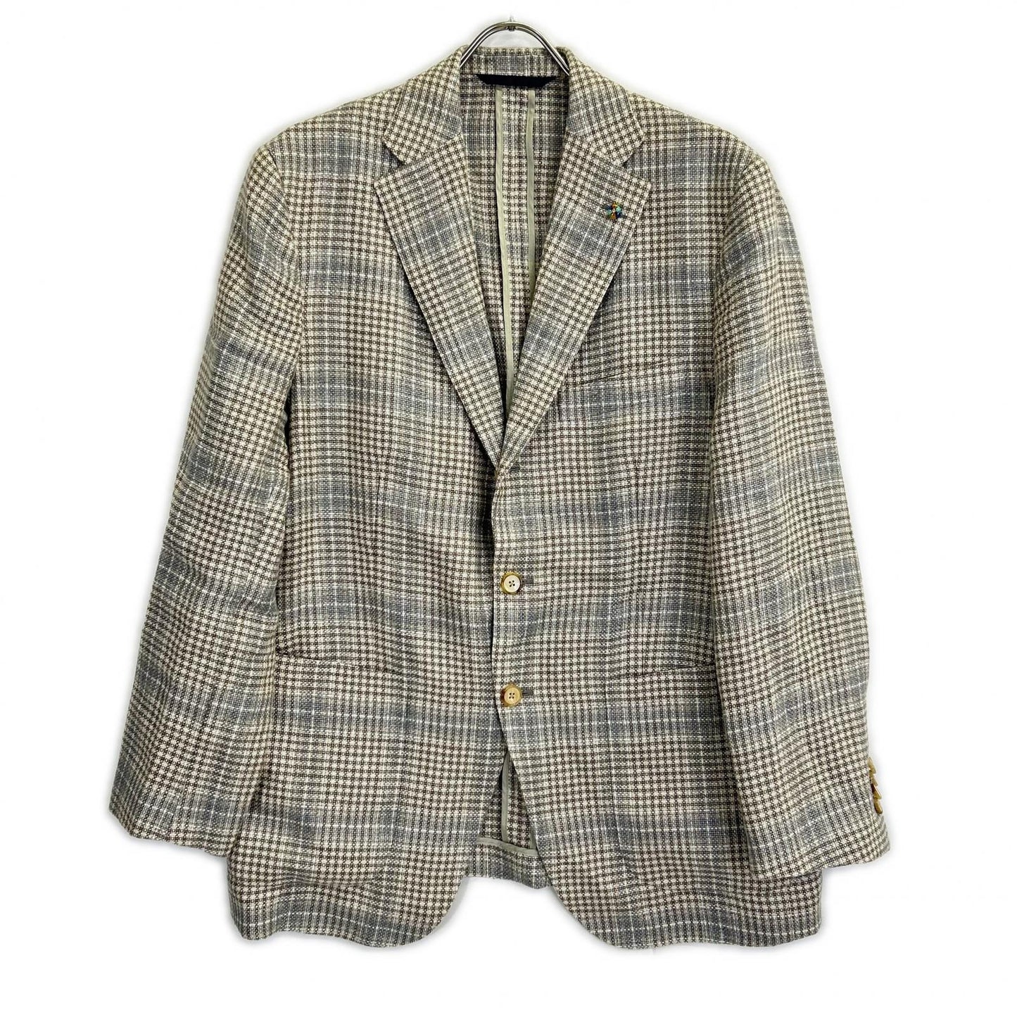 Belvest Check Hemp Wool Vest Beige Size 50