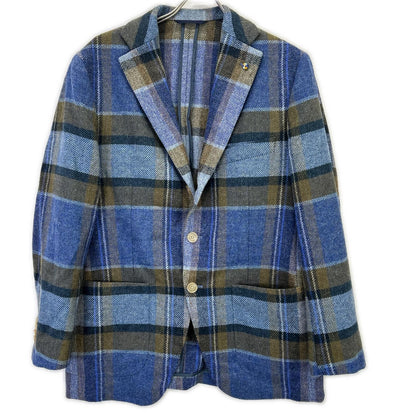 Belvest Check Wool Vest Blue Size 50