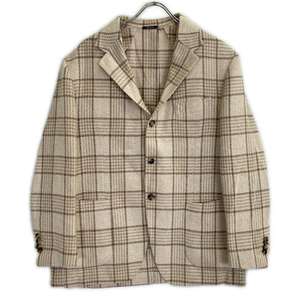 Sartorio Wool Silk Check 2B Tailored Blazer Beige Size 52