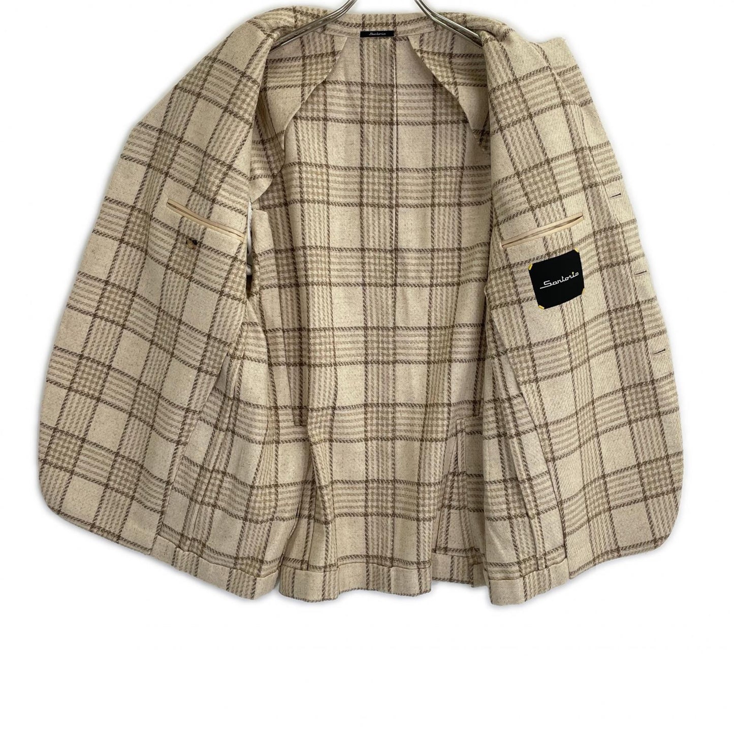 Sartorio Wool Silk Check 2B Tailored Blazer Beige Size 52