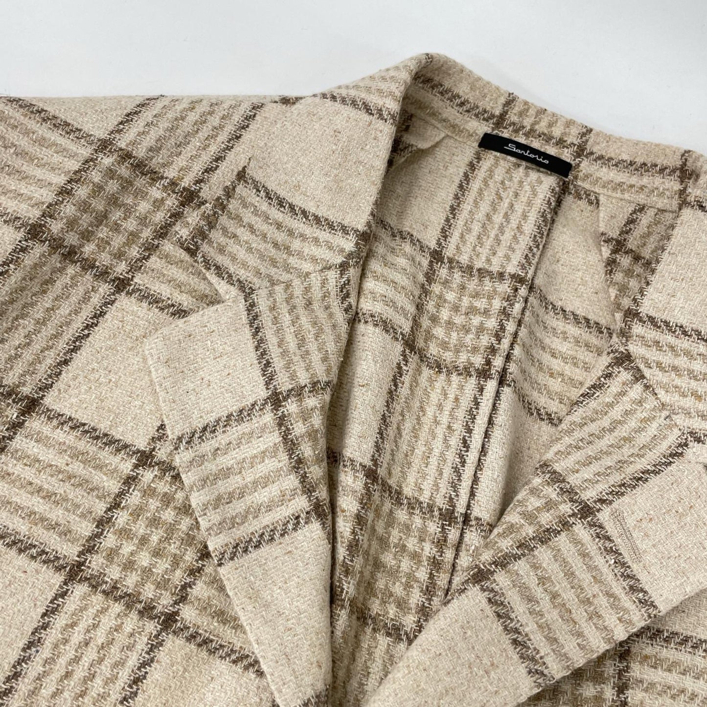 Sartorio Wool Silk Check 2B Tailored Blazer Beige Size 52