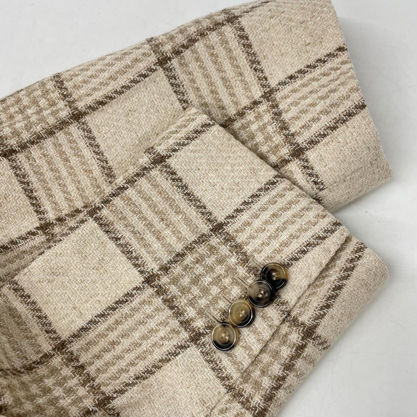 Sartorio Wool Silk Check 2B Tailored Blazer Beige Size 52