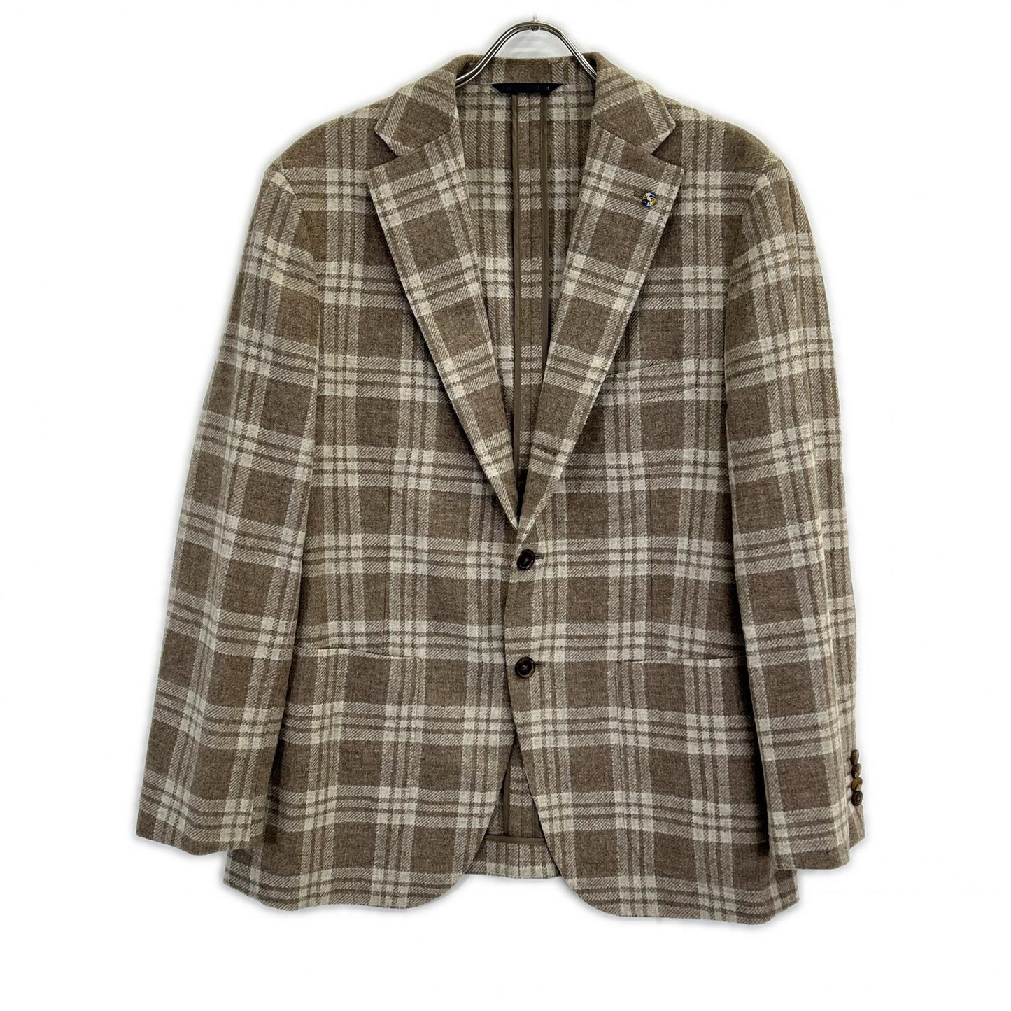 Belvest Beige Check Wool 3B Blazer Size 52
