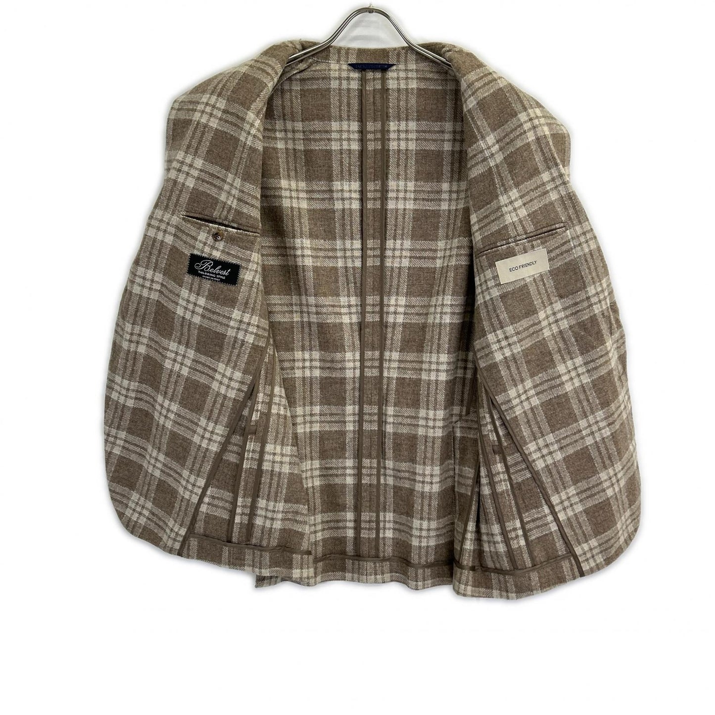 Belvest Beige Check Wool 3B Blazer Size 52